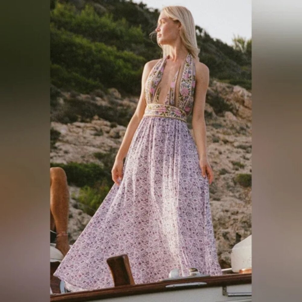 Spell Gypsy Collective Sienna Halter Maxi Dress Backless Sundress Summer Lilac